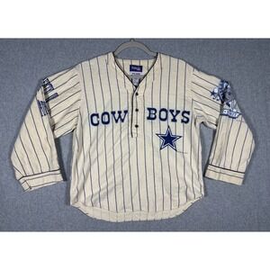 Vintage 1993 Dallas Cowboys Pinstripe Jersey Esleep Mens Medium Cream Blue NFL